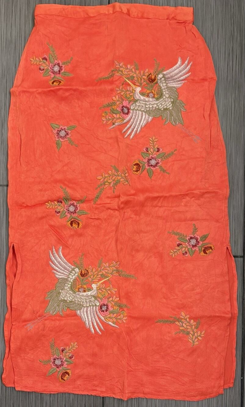 Anthropologie Maeve Crane-Embroidered Midi Skirt Women’s Size 2 Orange